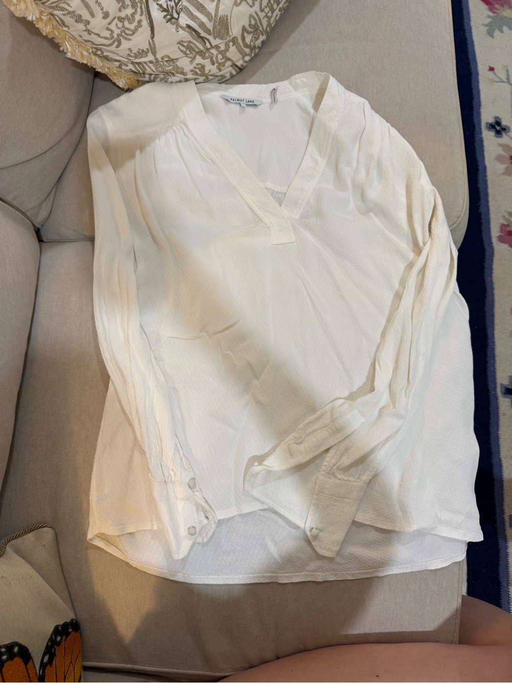Helmut Lang White V-Neck Long-Sleeve Blouse